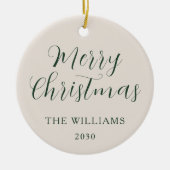 Merry Christmas Modern Script Beige Groen Keramisch Ornament (Voorkant)