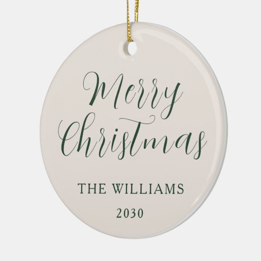 Merry Christmas Modern Script Beige Groen Keramisch Ornament (Links)