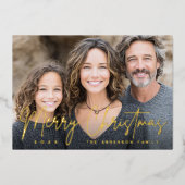 Merry Christmas modern script deep green photo Folie Feestdagenkaart (Voorkant)