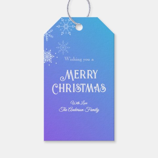 Merry Christmas Modern Snowflake Purple Blue Cadeaulabel (Voorkant)