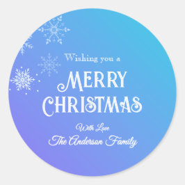 Merry Christmas Modern  Snowflake Purple Blue Ronde Sticker