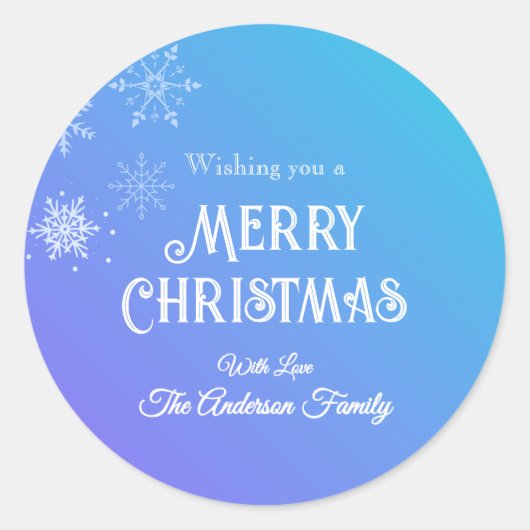 Merry Christmas Modern Snowflake Purple Blue Ronde Sticker (Voorkant)