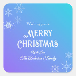 Merry Christmas Modern  Snowflake Purple Blue Vierkante Sticker