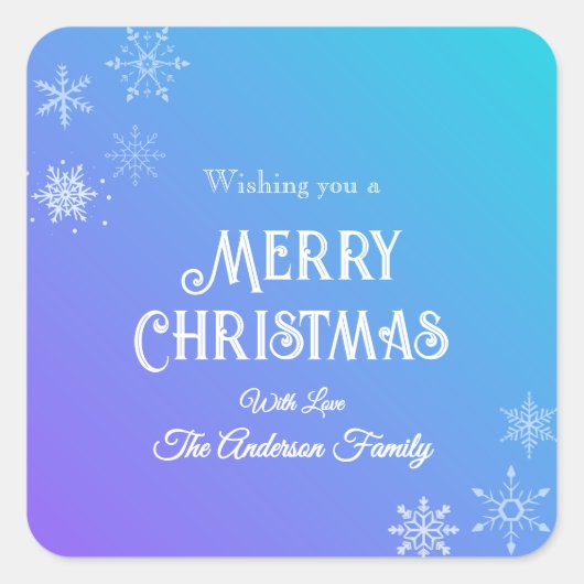 Merry Christmas Modern Snowflake Purple Blue Vierkante Sticker (Voorkant)