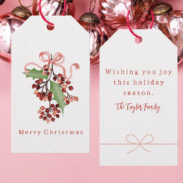 Merry Christmas Modern Watercolor Holly Berry Cadeaulabel