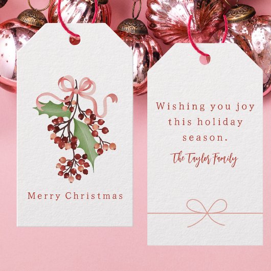 Merry Christmas Modern Watercolor Holly Berry Cadeaulabel