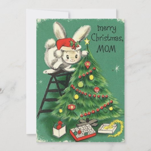  Merry Christmas Mom Bunny Decorating Tree Feestdagenkaart (Voorkant)