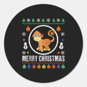 Merry Christmas Monkey Ugly Sweater Xmas Knit Tank Ronde Sticker (Voorkant)