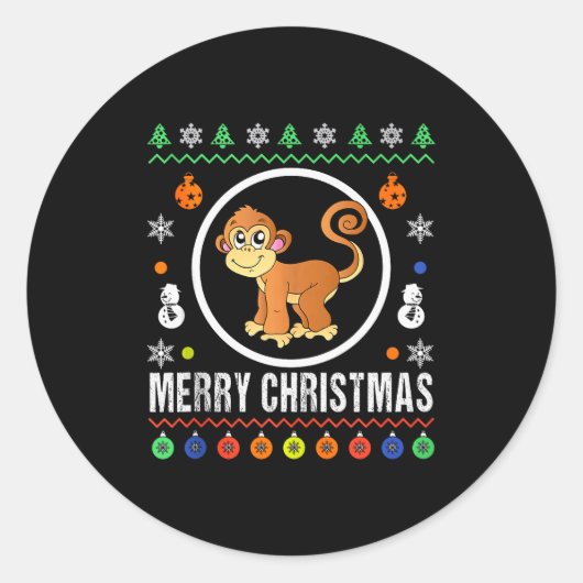 Merry Christmas Monkey Ugly Sweater Xmas Knit Tank Ronde Sticker (Voorkant)