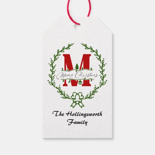 Merry Christmas Monogram Krans Gift Label Cadeaulabel (Achterkant)
