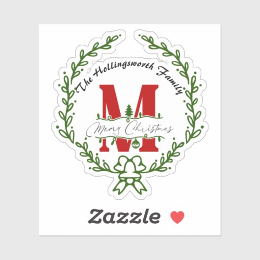 Merry Christmas Monogram Krans Vinyl Sticker (Vel)