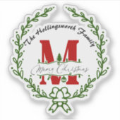 Merry Christmas Monogram Krans Vinyl Sticker (Voorkant)