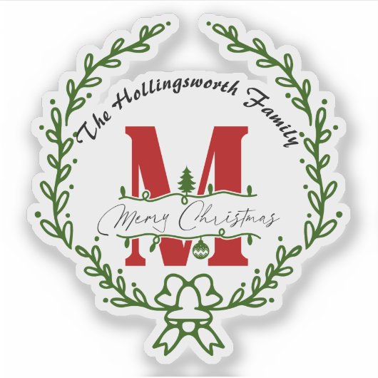 Merry Christmas Monogram Krans Vinyl Sticker (Voorkant)