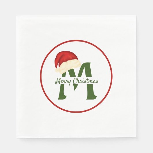 Merry Christmas Monogram Paper Napkin Servet (Voorkant)