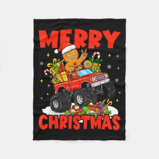 Merry Christmas Monster Truck Funny Gingerbread Me Fleece Deken (Voorkant)
