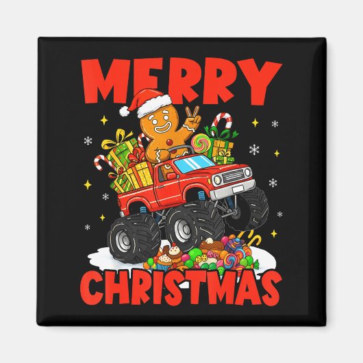 Merry Christmas Monster Truck Funny Gingerbread Me Magneet (Voorkant)