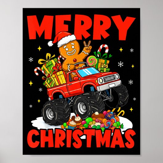 Merry Christmas Monster Truck Funny Gingerbread Me Poster (Voorkant)