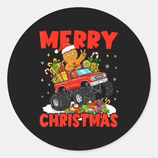 Merry Christmas Monster Truck Funny Gingerbread Me Ronde Sticker (Voorkant)