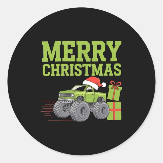 Merry Christmas Monster Truck Toddler Boys Xmas  Ronde Sticker (Voorkant)