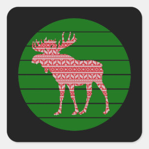 MERRY CHRISTMAS MOOSE DEER VIERKANTE STICKER