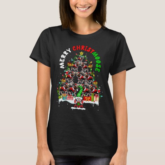 Merry Christmas Moose Kerstboom Santa Moose Kleur T-shirt (Voorkant)