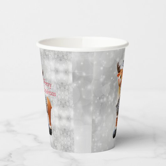 Merry Christmas moose wearing a hat      Papieren Bekers (Links)