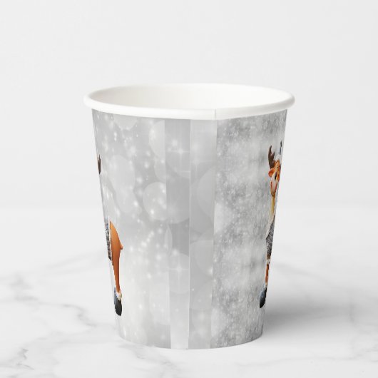 Merry Christmas moose wearing a hat      Papieren Bekers (Rechts)