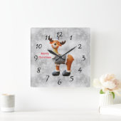 Merry Christmas moose wearing a hat      Vierkante Klok (Huis)