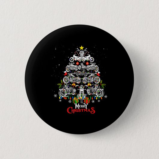 Merry Christmas Motorcycle Tree Christmas Lights B Ronde Button 5,7 Cm (Voorkant)