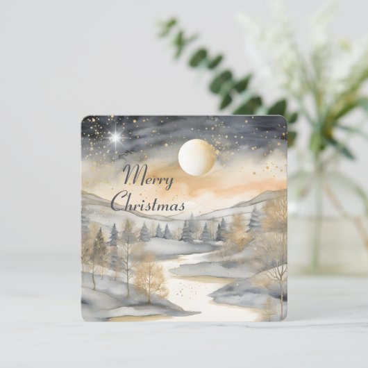 Merry Christmas Mountain River familienaam Kaart (Staand voorkant)