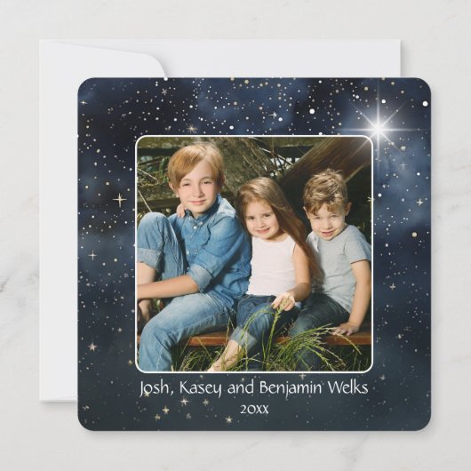 Merry Christmas Mountain Sky Star familienaam Kaart (Achterkant)