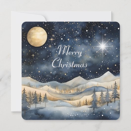 Merry Christmas Mountain Sky Star familienaam Kaart (Voorkant)