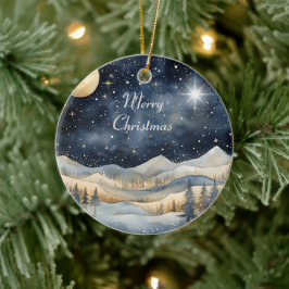 Merry Christmas Mountain Sky Star familienaam Keramisch Ornament