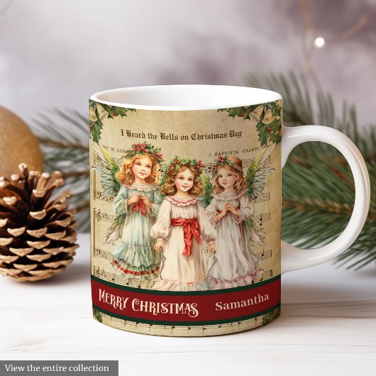 Merry Christmas Mug Green Red Angel Celebration Koffiemok