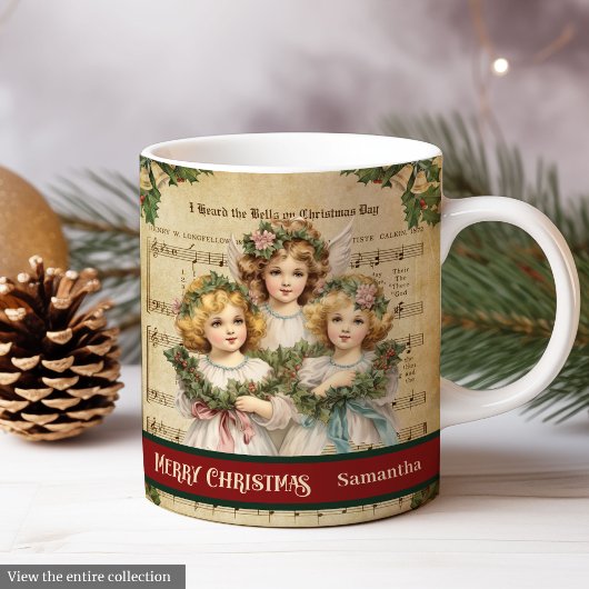Merry Christmas Mug Green Red Angel Celebration Koffiemok