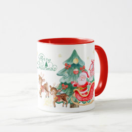 Merry Christmas Mug – Santa & Flying Reindeer Mok
