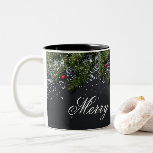 Merry Christmas Mug Tweekleurige Koffiemok (Met donut)
