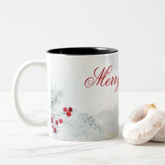 Merry Christmas Mug Tweekleurige Koffiemok (Met donut)