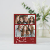Merry Christmas Multi drie foto Design Rood Feestdagenkaart (Staand voorkant)