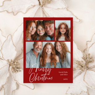 Merry Christmas Multi drie foto Design Rood Feestdagenkaart