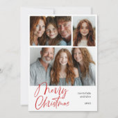 Merry Christmas Multi drie foto Design Rood Feestdagenkaart (Voorkant)