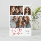 Merry Christmas Multi drie foto Design Rood Feestdagenkaart (Staand voorkant)