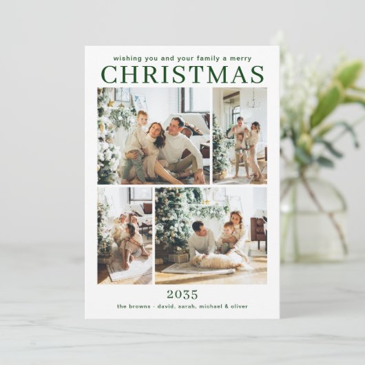 Merry Christmas Multi Photo Holiday Card Feestdagenkaart (Staand voorkant)