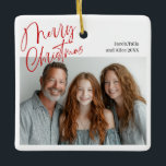 Merry Christmas Multi twee foto's Design Rood Keramisch Ornament<br><div class="desc">Vrolijk kerstfeest multi-foto ontwerp met twee foto's,  rood schrijven</div>