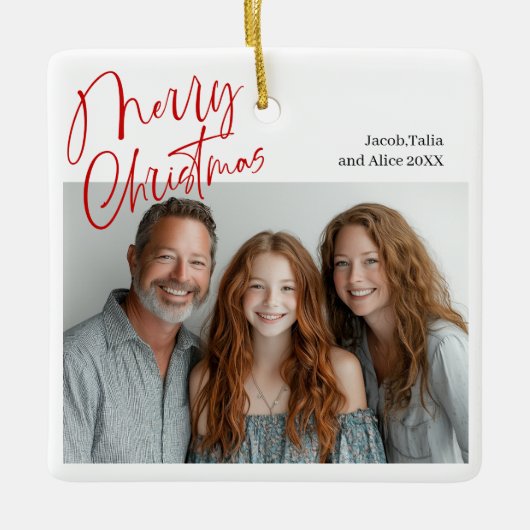 Merry Christmas Multi twee foto's Design Rood Keramisch Ornament (Voorkant)