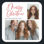 Merry Christmas Multi twee foto's Design Rood Vierkante Sticker<br><div class="desc">Vrolijk kerstfeest multi-foto ontwerp met twee foto's,  rood schrijven</div>