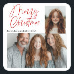 Merry Christmas Multi twee foto's Design Rood Vierkante Sticker<br><div class="desc">Vrolijk kerstfeest multi-foto ontwerp met twee foto's,  rood schrijven</div>