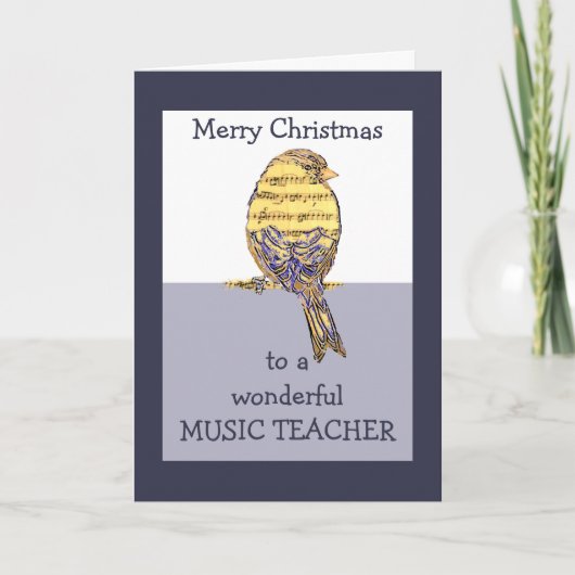 Merry Christmas Music Teacher Music Note Bird Feestdagen Kaart (Voorkant)