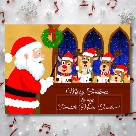 Merry Christmas Music Teacher Santa with Reindeer Kaart