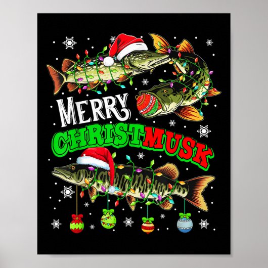 Merry Christmas Musky Three Santa Muskies Fisher F Poster (Voorkant)